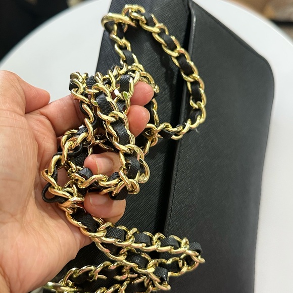 Tory Burch Black Leather Chain Shoulder Bag Saffiano Leather - Picture 6 of 8